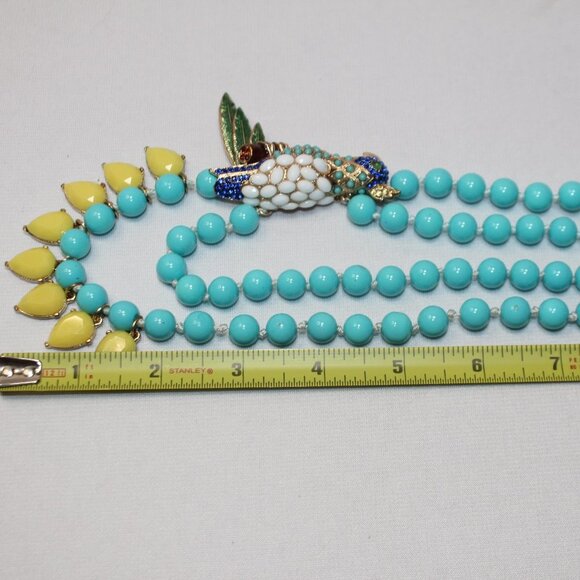 Cockatoo Parrot Two Strand Turquoise and Yellow Beaded Necklace - Picture 11 of 14